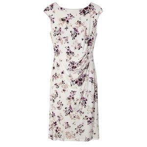 Lauren Ralph Lauren Floral Sheath Dress Women Sz 14 White Purple Stretch